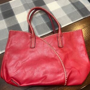 Red Vegan Leather Tote Bag